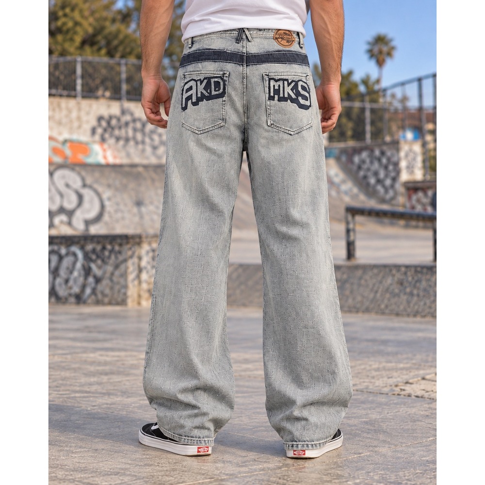 Akademiks Jeans Men 36x33 Blue Acid Wash Y2K Skater Baggy Wide Leg AKD MKS
